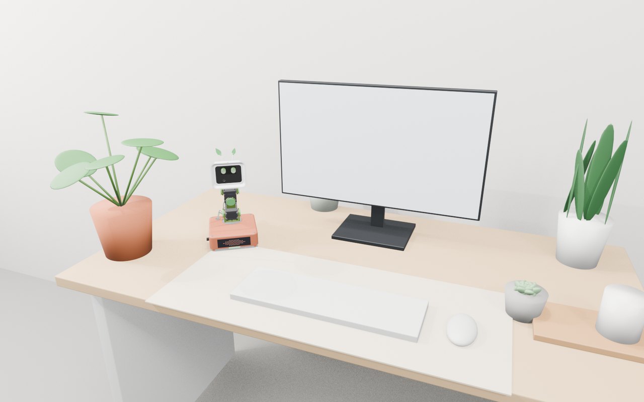 Botanical robot on the plant-rich desk